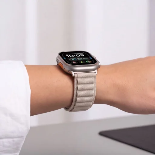  Apple Watch 8/9/10/11/12/SE/Ultra 44/45/46/49 mm Tech-Protect Nylon Pro fonott nejlon óraszíj, csillagfény színben - 6