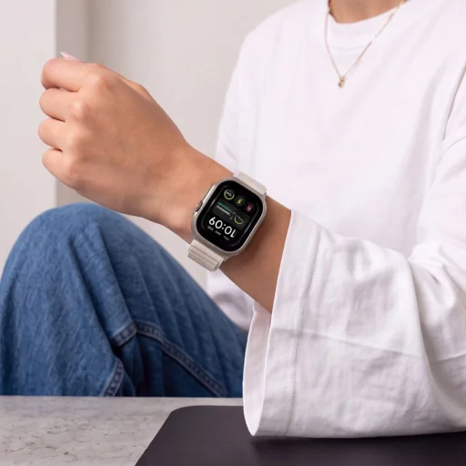  Apple Watch 8/9/10/11/12/SE/Ultra 44/45/46/49 mm Tech-Protect Nylon Pro fonott nejlon óraszíj, csillagfény színben - 7