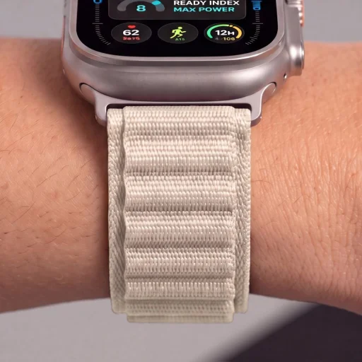  Apple Watch 8/9/10/11/12/SE/Ultra 44/45/46/49 mm Tech-Protect Nylon Pro fonott nejlon óraszíj, csillagfény színben - 8