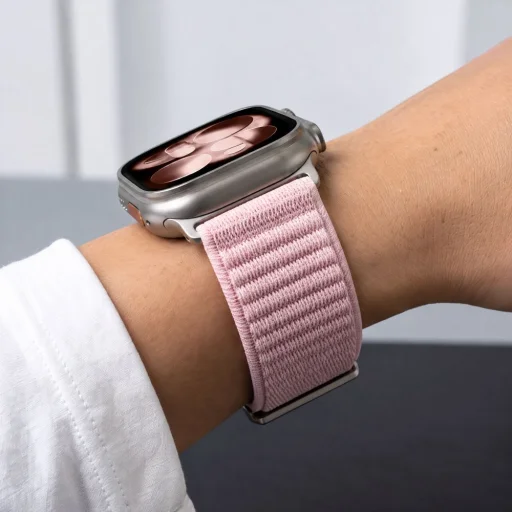  Apple Watch 8/9/10/11/12/SE/Ultra (44/45/46/49 mm) Tech-Protect NylonLoop fonott nejlon óraszíj, púderrózsaszín - 6
