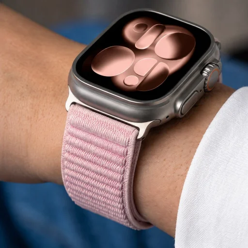  Apple Watch 8/9/10/11/12/SE/Ultra (44/45/46/49 mm) Tech-Protect NylonLoop fonott nejlon óraszíj, púderrózsaszín - 7