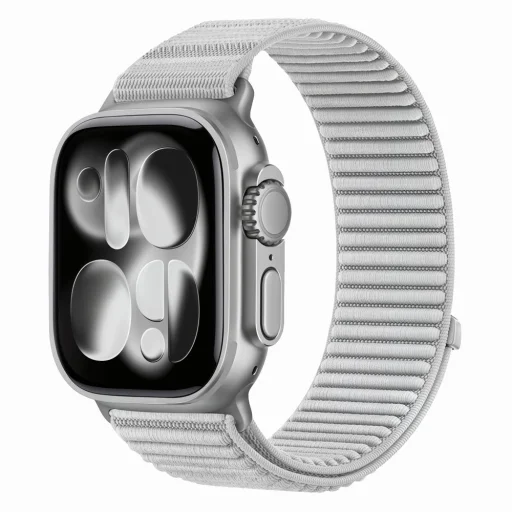  Apple Watch 8/9/10/11/SE/Ultra 44/45/46/49 mm Tech-Protect NylonLoop tépőzáras óraszíj, világosszürke - 1