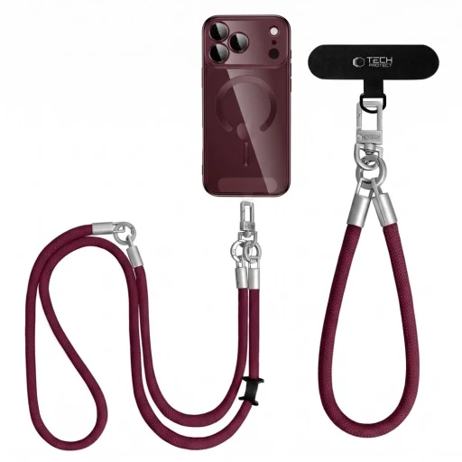 Tech-Protect C10S Rope vállon átvethető és csuklópánt szett, bordó/titánszínű - 2