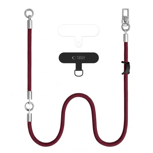 Tech-Protect C10S Rope vállon átvethető és csuklópánt szett, bordó/titánszínű - 3