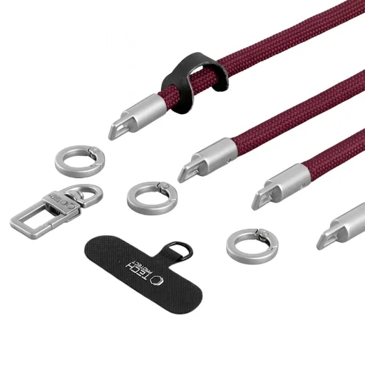 Tech-Protect C10S Rope vállon átvethető és csuklópánt szett, bordó/titánszínű - 6