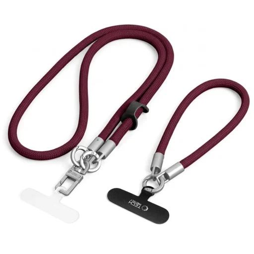 Tech-Protect C10S Rope vállon átvethető és csuklópánt szett, bordó/titánszínű - 1