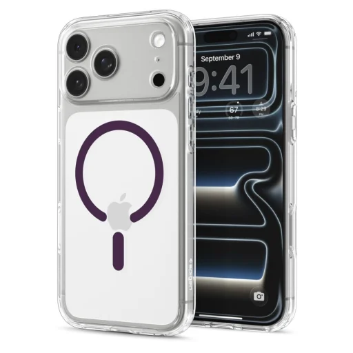  Apple iPhone 17 Pro Max / 18 Pro Max Spigen Ultra Hybrid MagSafe tok, átlátszó-bordó - 2