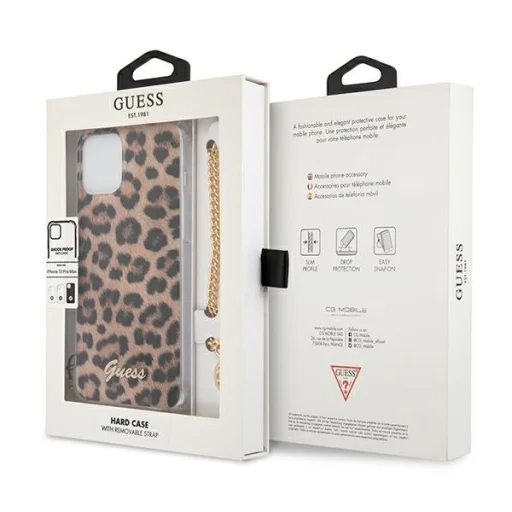 iPhone 12 Pro Max Guess GUHCP12LKSLEO Leopard Gold Chain tok lánccal - 4