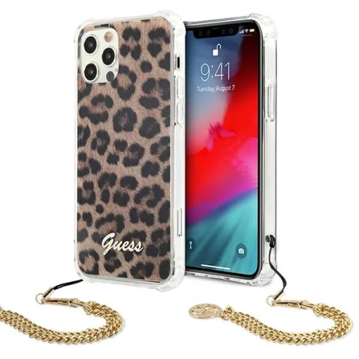 iPhone 12 Pro Max Guess GUHCP12LKSLEO Leopard Gold Chain tok lánccal - 1