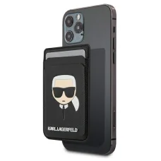 Karl Lagerfeld KLWMSKHSFBK Saffiano Karls Head hátlapi MagSafe kártyatartó fekete