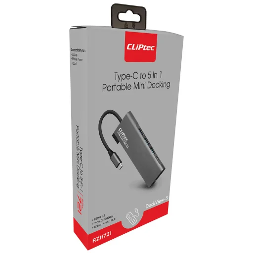 Cliptec USB HUB Adapter, USB Type-C Csatlakozással - 3xUSB 3.1 + USB Type-C + HDMI Aljzattal Szürke - 6