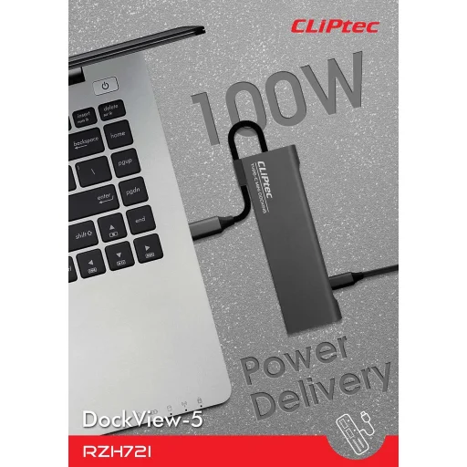 Cliptec USB HUB Adapter, USB Type-C Csatlakozással - 3xUSB 3.1 + USB Type-C + HDMI Aljzattal Szürke - 4