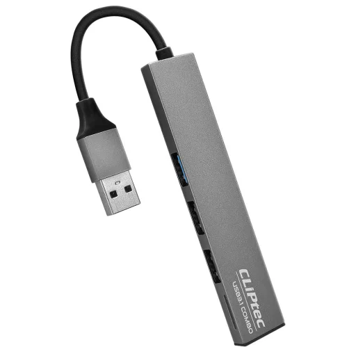 Cliptec USB HUB Adapter, USB Type-C Csatlakozással - USB 3.1 + 2xUSB 2.0 + MicroSD kártyaolvasóval Aljzattal Szürke - 1