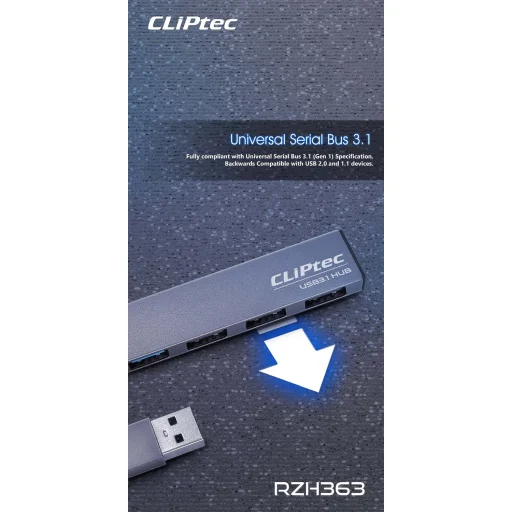 Cliptec USB HUB Adapter, USB Type-C Csatlakozással - USB 3.1 + 3xUSB 2.0 - Thunder II Szürke - 2