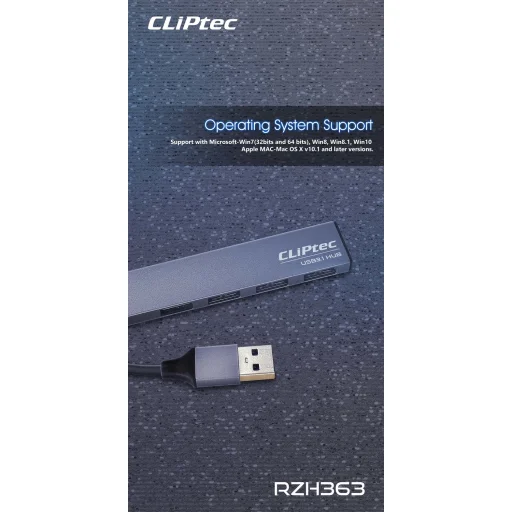 Cliptec USB HUB Adapter, USB Type-C Csatlakozással - USB 3.1 + 3xUSB 2.0 - Thunder II Szürke - 3