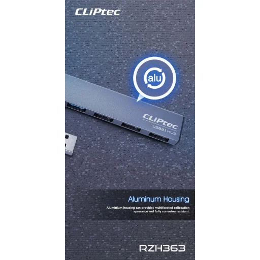 Cliptec USB HUB Adapter, USB Type-C Csatlakozással - USB 3.1 + 3xUSB 2.0 - Thunder II Szürke - 4