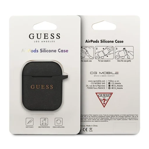 AirPods 1/2 tok fekete Guess GUACCSILGLBK Silicone - 2