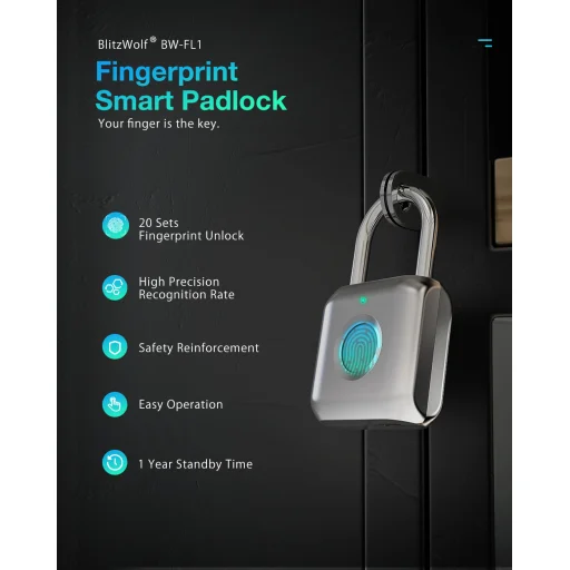 Blitzwolf BW-FL1 Intelligens zár ujjlenyomat érzékelővel szürke - 3