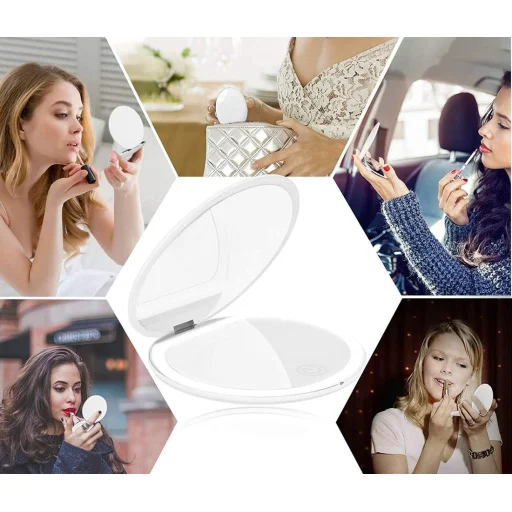 Hordozható sminktükör LED világítással fehér - 5
