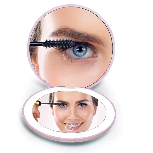 Hordozható sminktükör LED világítással pink - 7
