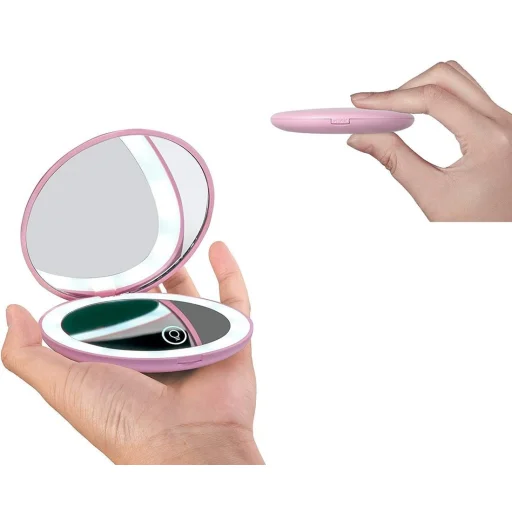 Hordozható sminktükör LED világítással pink - 3