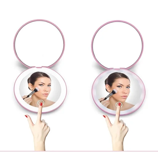 Hordozható sminktükör LED világítással pink - 4