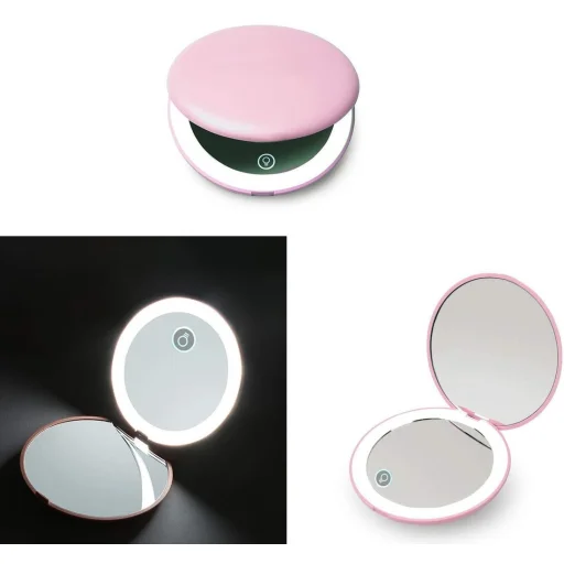 Hordozható sminktükör LED világítással pink - 5