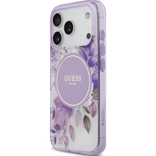  iPhone 18 Pro Max / iPhone 17 Pro Max készülékhez készült Guess IML virágmintás MagSafe tok gyöngyös pánttal, lila (GUHMP18XHFWBRCESU) - 4