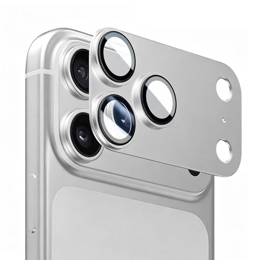  iPhone 18 Pro Max ezüst Blueo integrált fém kameralencse-védő üvegfólia - 1