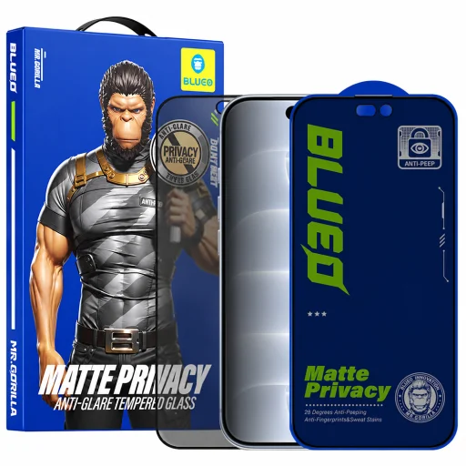  iPhone 18 Pro Blueo betekintésgátló kijelzővédő üvegfólia, matt fekete - 1