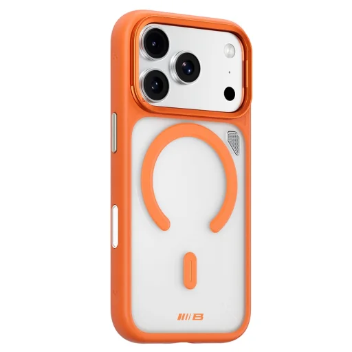  iPhone 18 Pro / iPhone 17 Pro Blueo matt, hőelvezető MagSafe tok kihajtható támasztékkal – narancssárga/átlátszó - 2