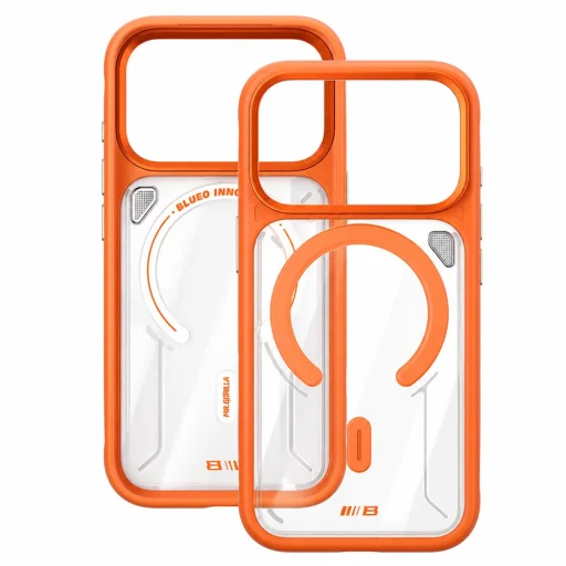  iPhone 18 Pro / iPhone 17 Pro Blueo matt, hőelvezető MagSafe tok kihajtható támasztékkal – narancssárga/átlátszó - 3