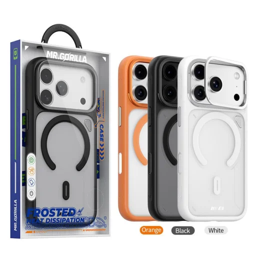  iPhone 18 Pro / iPhone 17 Pro Blueo matt, hőelvezető MagSafe tok kihajtható támasztékkal – narancssárga/átlátszó - 7