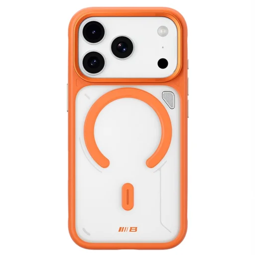  iPhone 18 Pro / iPhone 17 Pro Blueo matt, hőelvezető MagSafe tok kihajtható támasztékkal – narancssárga/átlátszó - 1