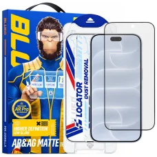  iPhone 18 Pro fekete Blueo tükröződéscsökkentő matt kijelzővédő üveg Applicator Pro felhelyezővel