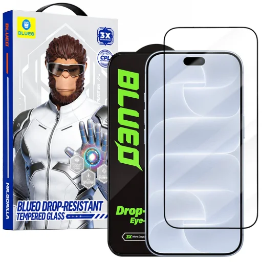  iPhone 18 Pro / iPhone 17 Pro / iPhone 17 / iPhone 16 Pro készülékhez való Blueo ejtésálló edzett üvegfólia, fekete - 1