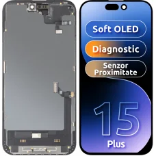MP lágy OLED kijelzőmodul közelség- és fényérzékelővel Apple iPhone 15 Plus készülékhez, FHD, fekete