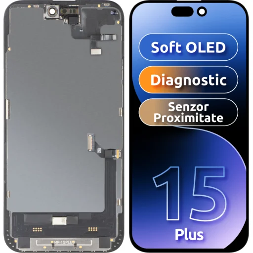  Apple iPhone 15 Plus fekete MP lágy OLED kijelzőmodul közelség- és fényérzékelővel, FHD - 1