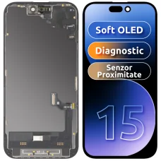 Apple iPhone 15 MP utángyártott kijelzőmodul közelség- és fényérzékelővel, rugalmas OLED, FHD, fekete