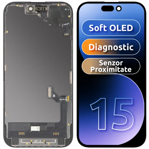 Apple iPhone 15 MP utángyártott, rugalmas OLED-kijelzőmodul közelség- és fényérzékelővel, FHD, fekete - 1