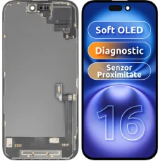MP utángyártott, puha OLED kijelzőmodul Apple iPhone 16-hoz, közelség- és fényérzékelővel, fekete