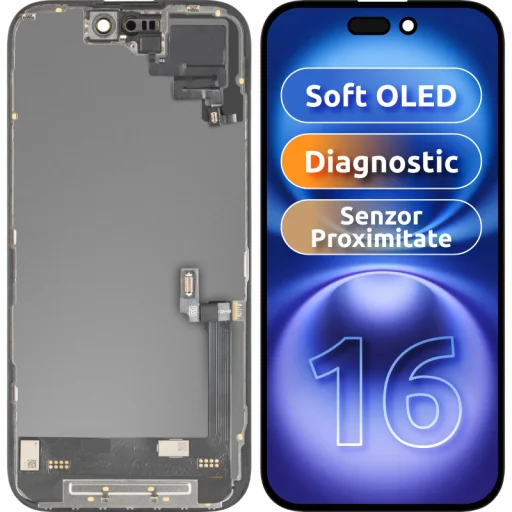  Apple iPhone 16 MP utángyártott puha OLED kijelzőmodul közelség- és fényérzékelővel, fekete - 1