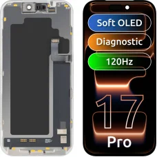 MP kijelzőmodul Apple iPhone 17 Pro készülékhez, rugalmas OLED, FHD, 120 Hz, diagnosztikai változat, fekete
