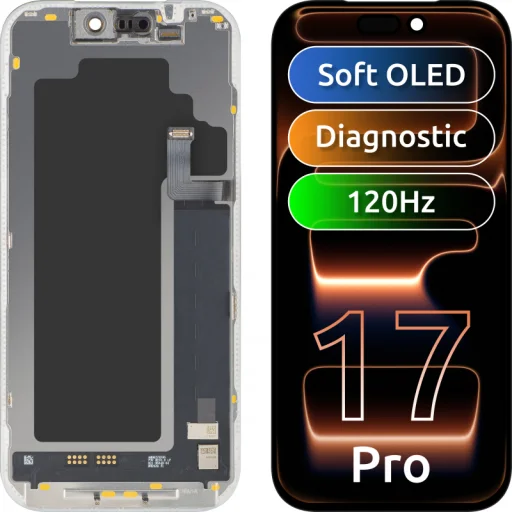  Apple iPhone 17 Pro MP kijelzőmodul, rugalmas OLED, FHD, 120 Hz, diagnosztikai változat, fekete - 1