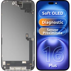  Apple iPhone 16 Plus MP utángyártott kijelzőmodul közelség- és fényérzékelővel, lágy OLED, diagnosztikai változat, fekete