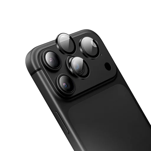  iPhone 18 Pro/18 Pro Max fekete Borofone BF14 3D fémkeretes edzett üveg kameralencsevédő - 1