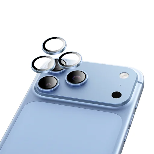  iPhone 18 Pro és iPhone 18 Pro Max Borofone BF14 3D fémkeretes edzettüveg-kameralencsevédő, világoskék - 2
