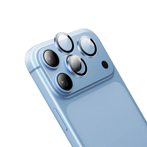  iPhone 18 Pro és iPhone 18 Pro Max Borofone BF14 3D fémkeretes edzettüveg-kameralencsevédő, világoskék - 1