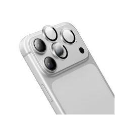  iPhone 18 Pro/18 Pro Max ezüst Borofone BF14 3D fémkeretes edzett üveg kameralencse-védő