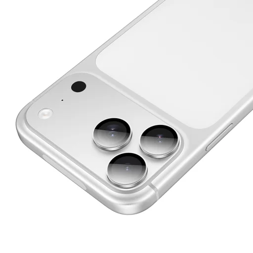  iPhone 18 Pro/18 Pro Max ezüst Borofone BF14 3D fémkeretes edzett üveg kameralencse-védő - 2